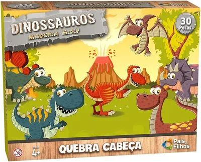 Pais & Filhos - Quebra Cabeça Dinossauros - 30 Peças - Madeira, Multicor - Best Deal