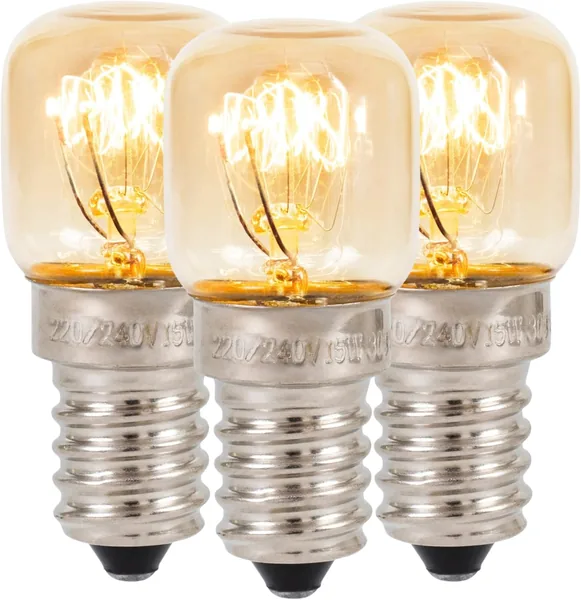 Klass Home (3 Pack) Salt Lamp Bulb | Oven | Fridge | Small Screw E14 15W <300 C Dimmable Incandescent Bulbs Pygmy for Oven Light | Himalayan Salt Lamp Light | Lava Lamp