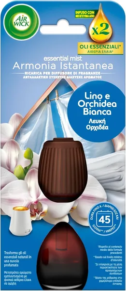 Airwick Essential Oil Diffuser Refills, 1 x White Orchid and Linen Fragrance Air Freshener Refill with Essential Oils, Packaging May Vary