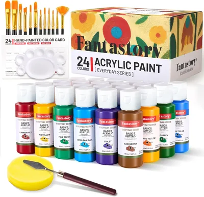 Fantastory 24-Piece Acrylic Paint Set - Fade-Resistant, Waterproof Paints for Arts & Crafts