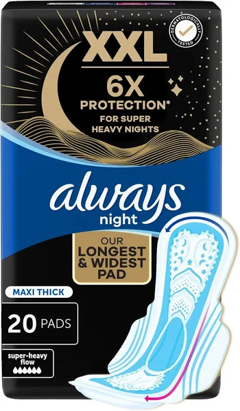 Always Dreamzz pad Cool & Dry Maxi Thick, Night long sanitary pads with wings, 20ct