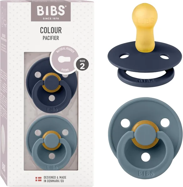 BIBS Colour Pacifier 2 Pack, BPA-Fritt, Rundt Tvinga. Naturligt Latex, Size 2 (6-18 Mån), Deep Space/Petrol - 38% Off