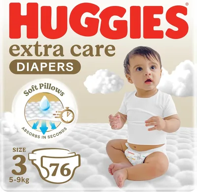 Huggies Extra Care Diapers Size 3 (5-9kg) - Jumbo Pack of 76 - 20% Off