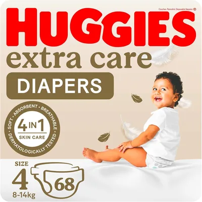 Huggies Extra Care Diaper Size 4-- 8-14kg 68pcs - Save 9%