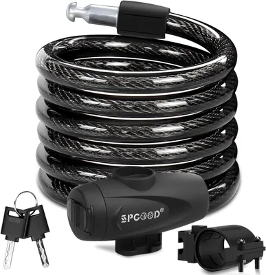 SPGOOD Fietsslot met 2 Sleutels, 12mm Stalen Kabel, 120cm (Zwart) | PVC bekleding, waterdicht en roestvrij, beugel montage