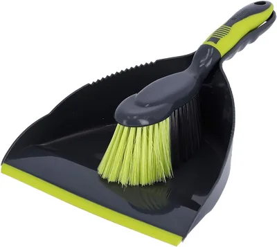 Royalford RF2367GR Dust Pan & Brush Set - Portable Hand Broom with Durable Stiff Bristles Having Fra