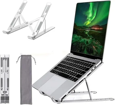 Dyazo 6 Angles Adjustable Aluminum Ergonomic Foldable Portable Tabletop Laptop/Desktop Riser Stand Holder Compatible for MacBook, HP, Dell, Lenovo & All Other Notebook Silver