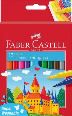 FABER-CASTELL 554201 - Castellet feltpen set, 12 väschla barer fibropener för barn och vuxna