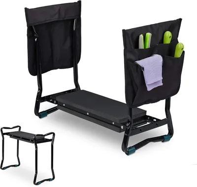 Relaxdays knébank för träding, plattas upp till 150 kg, inkl. 2 zaklar, padad knéstött, Schwarz