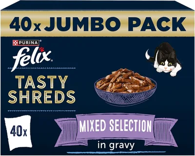 Felix Tasty Shreds Adult Wet Cat Food Mixed 40 x 80g