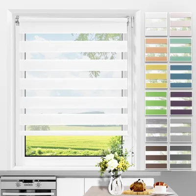 Rideau roulant jour/nuit Allesin sans perçage, installation facile avec clips pour fenêtres ou portes, 75L x 120L cm, tissu W