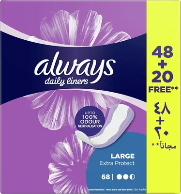 Always Daily Liners Extra Protect Large 48+20 Count Pantyliners