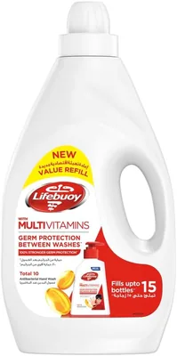 Lifebuoy غسول يدي إعادة تعبئة، إجمالي 10، للحماية من البكتيريا أقوى بنسبة 100% في 10 ثوانٍ، 3 لتر