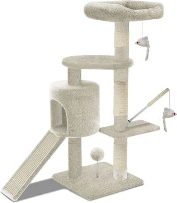 VOUNOT Cat Tree Beige 112cm Scratching Post Activity Centre