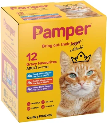 Pamper Adult Gravy Favourites Cat Food 12x85g Pouches - 16% Off
