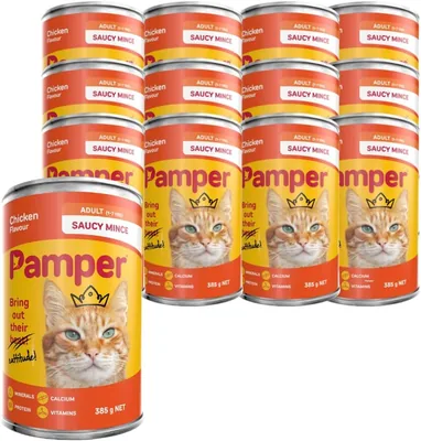 Pamper Wet Cat Food - 12 x 385g Mince & Chicken
