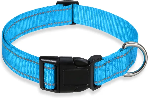 Reflective Dog Collar Safety Nylon for Small Medium Large Dogs Blue M