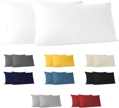 Dreamzie Ensemble de 2 Housses de Coussin en Coton Jersey 100 % 150 gsm - Blanc - 40 x 80 cm - Durable et Hypoallergénique