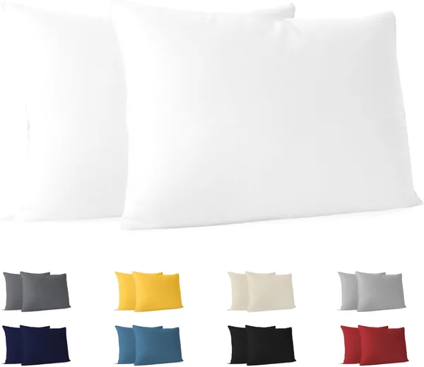 Dreamzie Kussensloop Set van 2 - Wit katoen - Voor kussens 50 x 70 cm - 100% Jersey katoen - Dubbel bed kussensloop