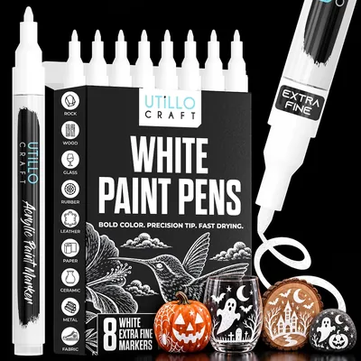 Utillo Craft White Paint Pen 8-Pack 0.7mm