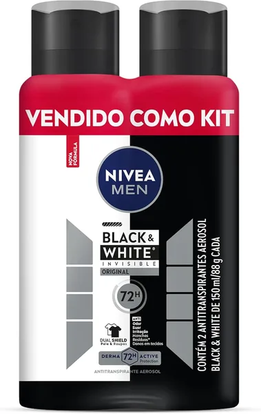 Desodorante NIVEA Aerosol Men Black&White Invisible - 2 unidades | 70% de Desconto