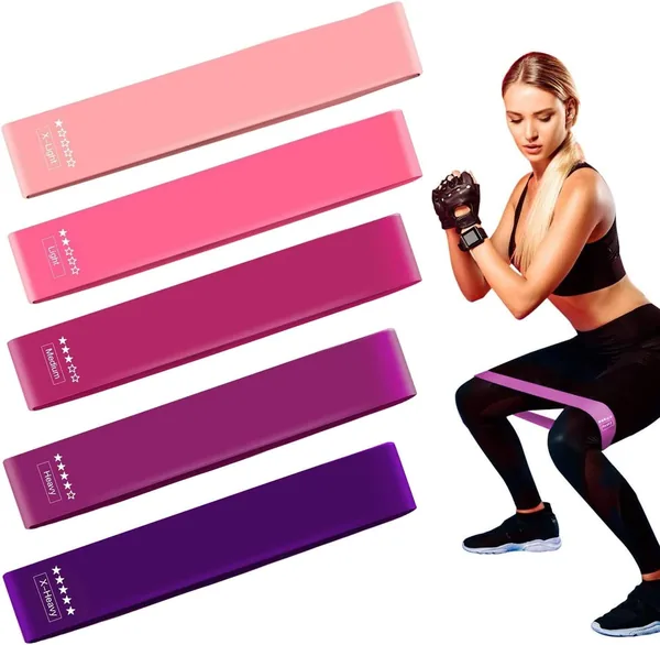 Bandas de Resistencia Elásticas 5 Niveles - Cintas Látex Natural para Yoga, Pilates y Crossfit