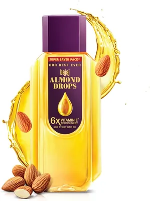 बाजाज अलमंड ड्रॉप्स हेयर ऑयल, 625ml, हल्का और नॉन-स्टिक 6x विटामिन ई के साथ बालों के झड़ने में 2x कमी