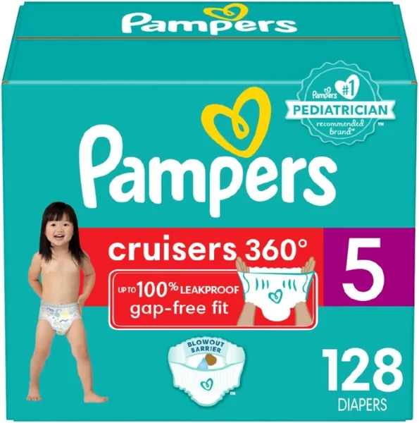 Pampers Diapers - Cruisers 360 degrees - Size 5, 128 Count