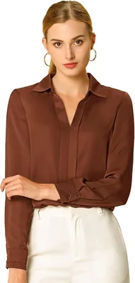Allegra K Women's Satin Blouse Long Sleeve Silky Dressy Shirt