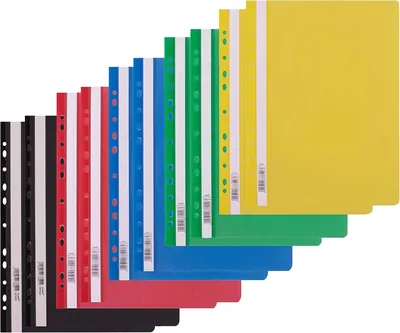D.RECT - Lot de 10 classeurs A4 (5 couleurs) - Carton avec perforation euro et pochette plastique transparente