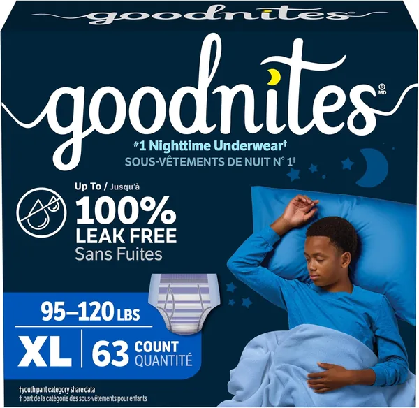 Goodnites Boys' Nighttime Bedwetting Underwear Size Extra Large (95-120 lbs), 63 Ct
