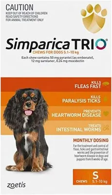 Simparica TRIO Dog Chews 5.1-10kg - Orange (6 Chews) | Best Deal