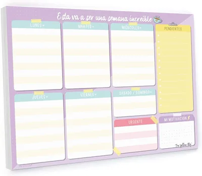 The Yellow Clip - Planificador semanal de escritorio, Organizador por semana sin fecha tipo agenda, Planificador semanal sin fechas