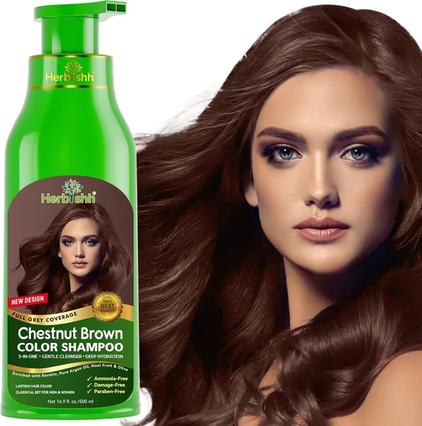Herbishh Haarfärg Shampoo för gråt hår - Naturlig härvägsfärgare - Färlar härt i minuter - Långvarig färg - 500 ml - 3-
