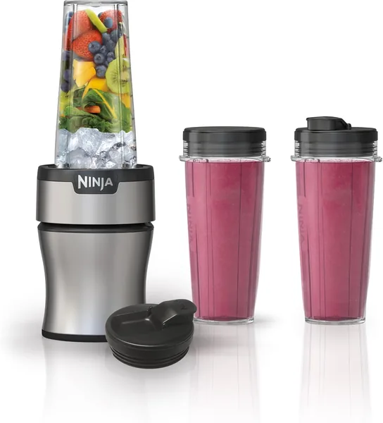 Ninja Nutri-Plus Personal Blender | Compact Push to Blend | Make Frozen Drinks, Smoothies, Sauces & More | With (3) 20 oz. To-Go Cups, (2) Spout-Lids & (1) Storage-Lid | 900 Peak W