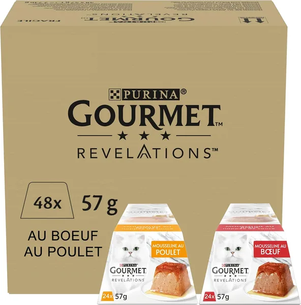 Révélations Gourmet Mousse & Sauce | Poulet & Bœuf | Nourriture Humide pour Chat | 1 Paquet (48 x 57g) - 6% de réduction