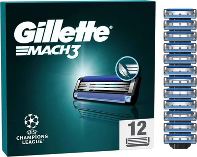 Gillette Mach 3 Razor Blades Refill, 12 Pack | UEFA Champions League Special Edition, Precision Cut 