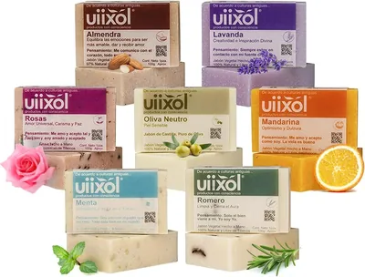 Kit Uiixol de 7 Jabones Artesanales en Barra con Aromaterapia | Jabón Corporal Natural con Lavanda, Menta, Romero, Mandarina