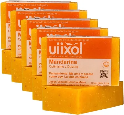 Uiixol Aceites Esenciales - Kit de 5 Jabones Artesanales en Barra, Jabones de Baño con Aromaterapia, Aroma a Mandarina