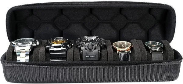 AUKURA 5 Watch Storage Box with Sponge Cushion for 5 Watches (Black)