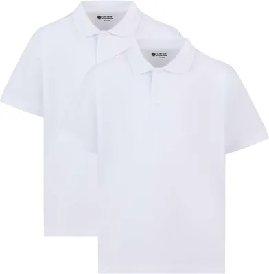 2 Pack Boys Plain Polo Shirts Cotton Ages 3-16y - Best Deal