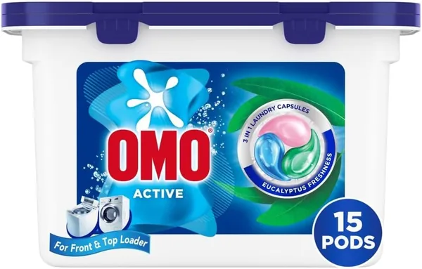 OMO Active 3in1 Laundry Capsules Eucalyptus Freshness Removes 99 Types of Stains 15 Capsules