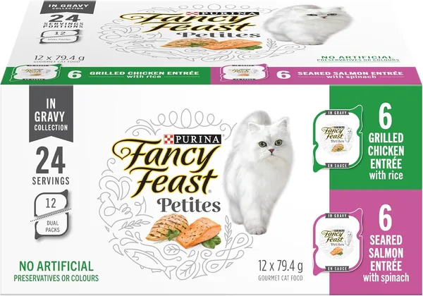 Fancy Feast Petites Wet Cat Food, in Gravy Collection Variety Pack 3 Flavours - 79.4 g Tray (24 Pack)