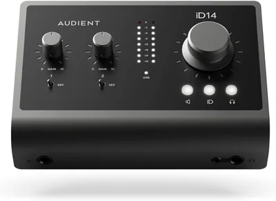 Audient iD14 MKII Interface Audio, 2 Précédurs Microphone Classe A (Interface USB Haute Performance, Port USB-C, Moni)