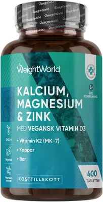 Calcium, Magnesium & Zink - 400 Tablett - Håller över en år - 500mg Calcium per daglig dose - 1 tablet per dag - Med mangfuldig vitaminer