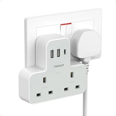 TESSAN 2-Way Multi Extension Plug with USB Charger