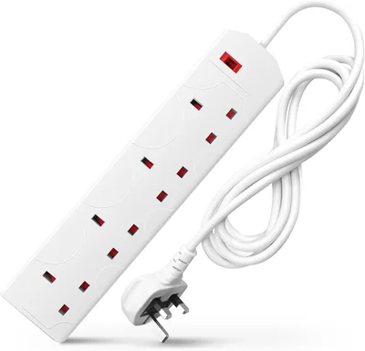 DESIRETECH White Electric Extension Lead - 4 Gang, 2 Metre Cable with UK Plug & 3 Pin Socket - Wall 