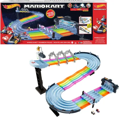 Hot Wheels Mario Kart Pista de Juguete Senda Arcoíris 4+ Años | 243 cm, 5 carriles
