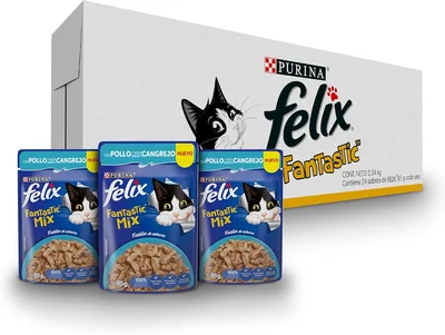 Purina Felix Fantastic Mix Adulto Todos los Tamaños Sabor Pollo y Cangrejo (24pack de 85g) - 20% Descuento