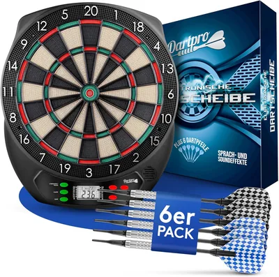 DartPro DAS ORIGINAL - Elektronisk dartbord med 6 pilar - draglos användbar - innovativ dartmaskin